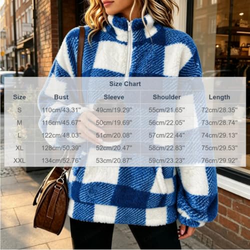 PXQIRMR Sweatshirt for Women Fuzzy Plaid Half Zip Kangaroo Pocket Pullover - image 4