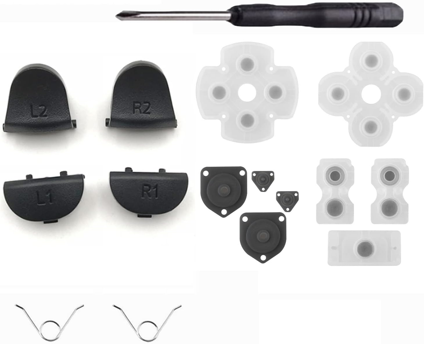 Replacement Controller L1 R1 L2 R2 Trigger Buttons with Rubber Pad for PS4 Controller Analog Stick Conductive Rubber Repair Parts (JDS JDM 050 055)