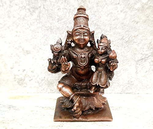 Image of Copper Idols, 7.7 cm, Copper Handmade Lakshmi Narayana 273 Grams, Patina Antique Finish, Pack of 1 Piece