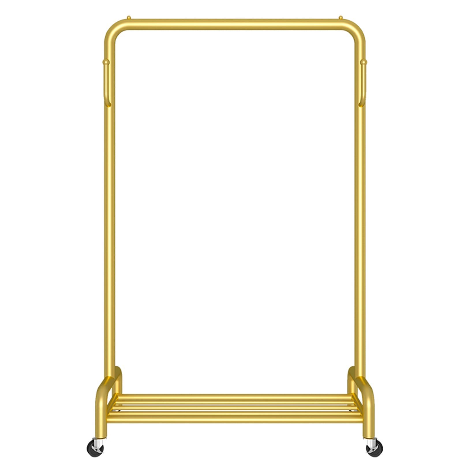Rolling Clothes Rail with Hooks and Storage Shelf Freestanding Clothing Garment Rack with Wheels Clothes Organizer for Bedroom