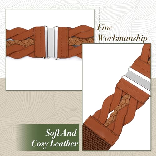 Wide Stretchy Belts for Women Vintage Brown Elastic Belt with Silver Buckle Adjustable Cinch Belt Womens Fashion Waist Belts for Dresses Coats (Wide 2.95'') 7