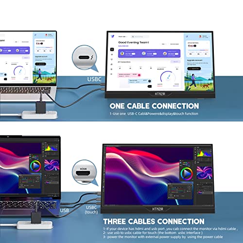 15,6 Zoll Tragbarer Monitor Touchscreen,FHD Display 1920x1080 Laptop Monitor USBC HDMI IPS Display Kickstand &Lautsprecher,HDR Plug&Play Externer Monitor für Laptop PC Telefon Mac Xbox PS5/PS4 Switch – Bild 7