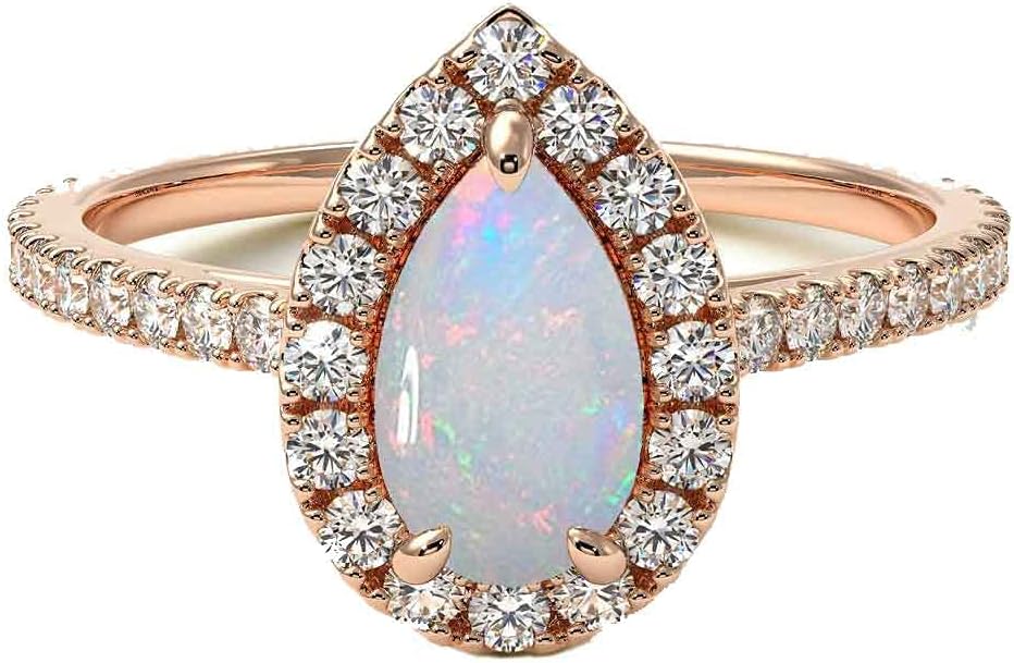 Choose Your Gemstone 18K Rose Gold Ring Pear Shape Halo Diamond Design Wedding Engagement Handmade and Fashion Jewelry for Women Girl Available in Size 4,5,6,7,8,9,10,11,12