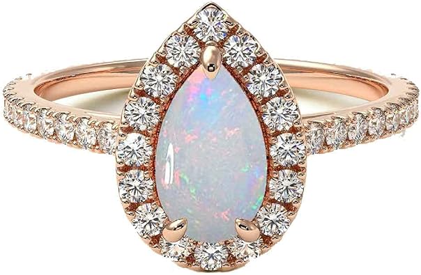 Choose Your Gemstone 18K Rose Gold Ring Pear Shape Halo Diamond Design Wedding Engagement Handmade and Fashion Jewelry for Women Girl Available in Size 4,5,6,7,8,9,10,11,12