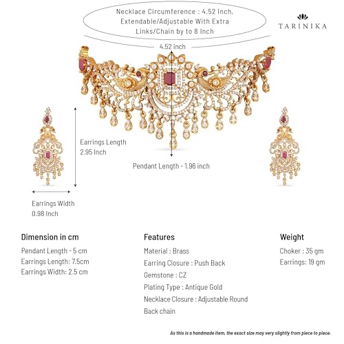 TARINIKA Antique Gold Plated Anuradha Short Necklace Set with Peacock Design - Indian Jewelry Sets for Women | Perfect for Ethnic Occasions | Traditional South Indian Necklace | 1 Year Warranty*4