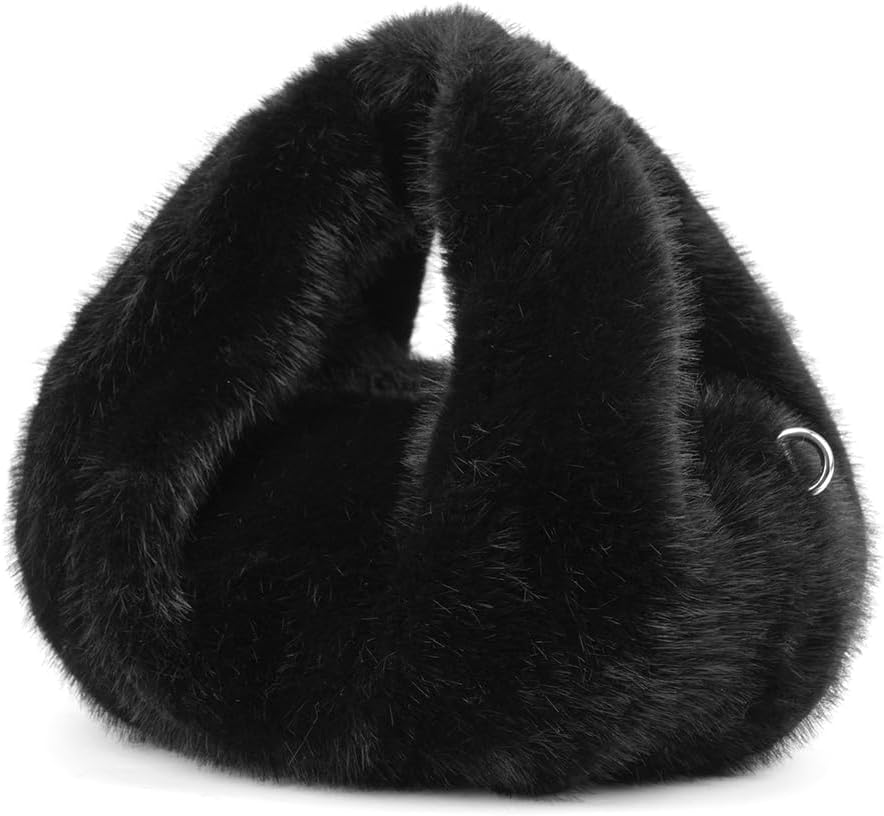 Winter Small Crossbody Bag for Women Faux Rabbit Fur Hobo Bag, Soft Plush Shoulder Handbag Furry Purse with Chain Strap - Image 3