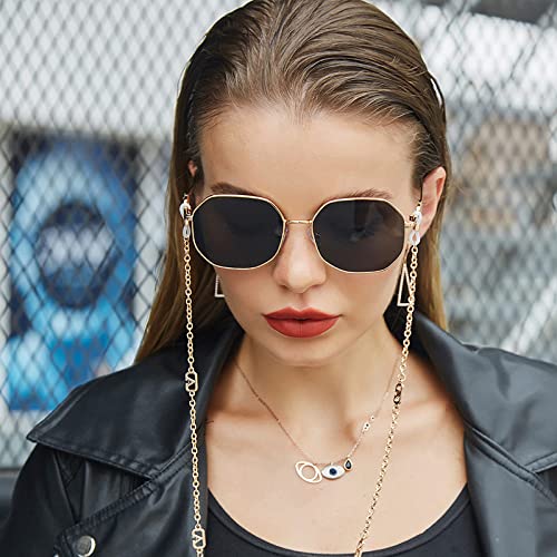 HMRGLMIE-Retro Sunglasses With Chain Men Women Anti-drop Chain Lanyard UV400 Goggles Glasses Metal Eyewear2