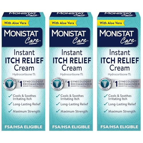 Monistat Instant Itch Relief Cream for Women,Fragrance-Free Formula with Aloe Vera Soothes and Cools Vaginal Itch,1 Oz,(Pack of 3)
