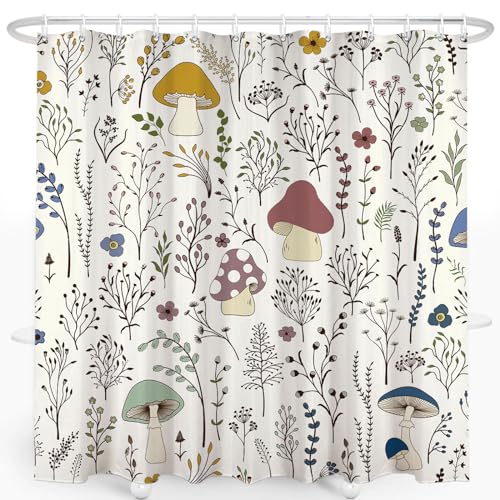 zpepe Mushroom Shower Curtain, Cute & Funky Waterproof Polyester Fabric Shower Curtain Set with 12 Hooks Bathroom Decor, 72x72 Inches(04)