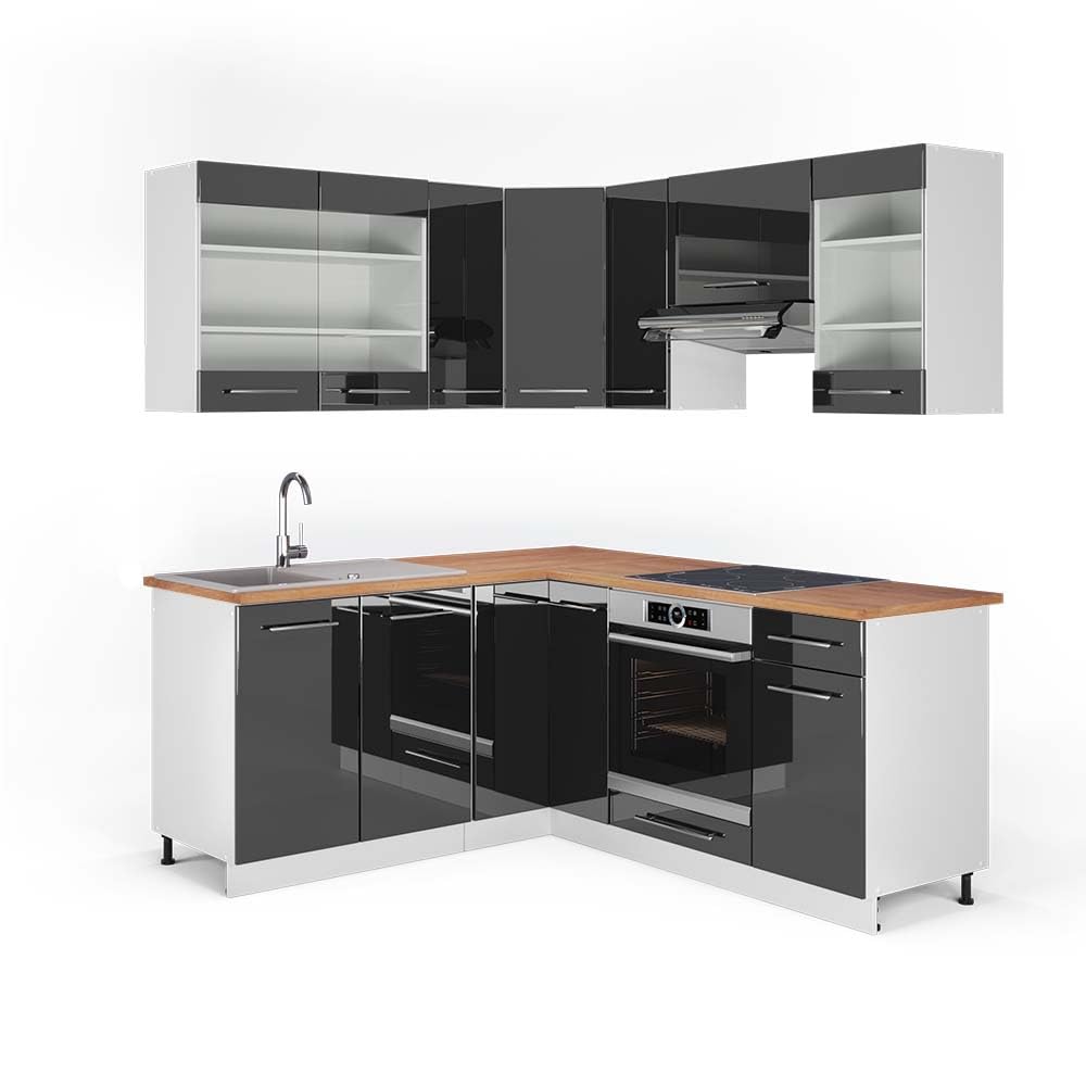 Vicco Cocina esquinera Fame-Line Antracita Alto Brillo/Blanco 190x160 cm