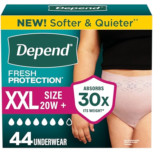 Depend Fresh Protection Adult Diapers Incontinence Underwear for Women Disposable Maximum XXL Blush 44 Count (2 Packs of 22) Packaging May Vary