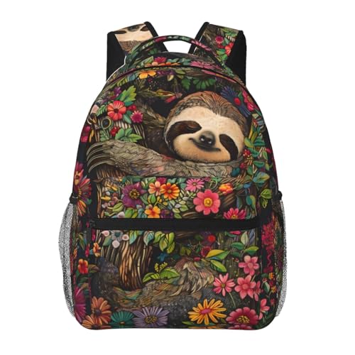Mounidso Sloth Backpack Gifts Travel Backpacks Laptop Rucksack School Bookbag for Kids Teens Girls Boys Floral Forest Sloth Animal Back Pack Accessories Bags for Work Outdoor Adventures