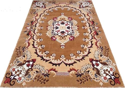 Image of Soft Premium Gold Carpet 6x8 ft - Washable, Anti-Skid, Fade-Resistant Acrylic Rug for Living Room, Hall, Bedroom, Modern Decor