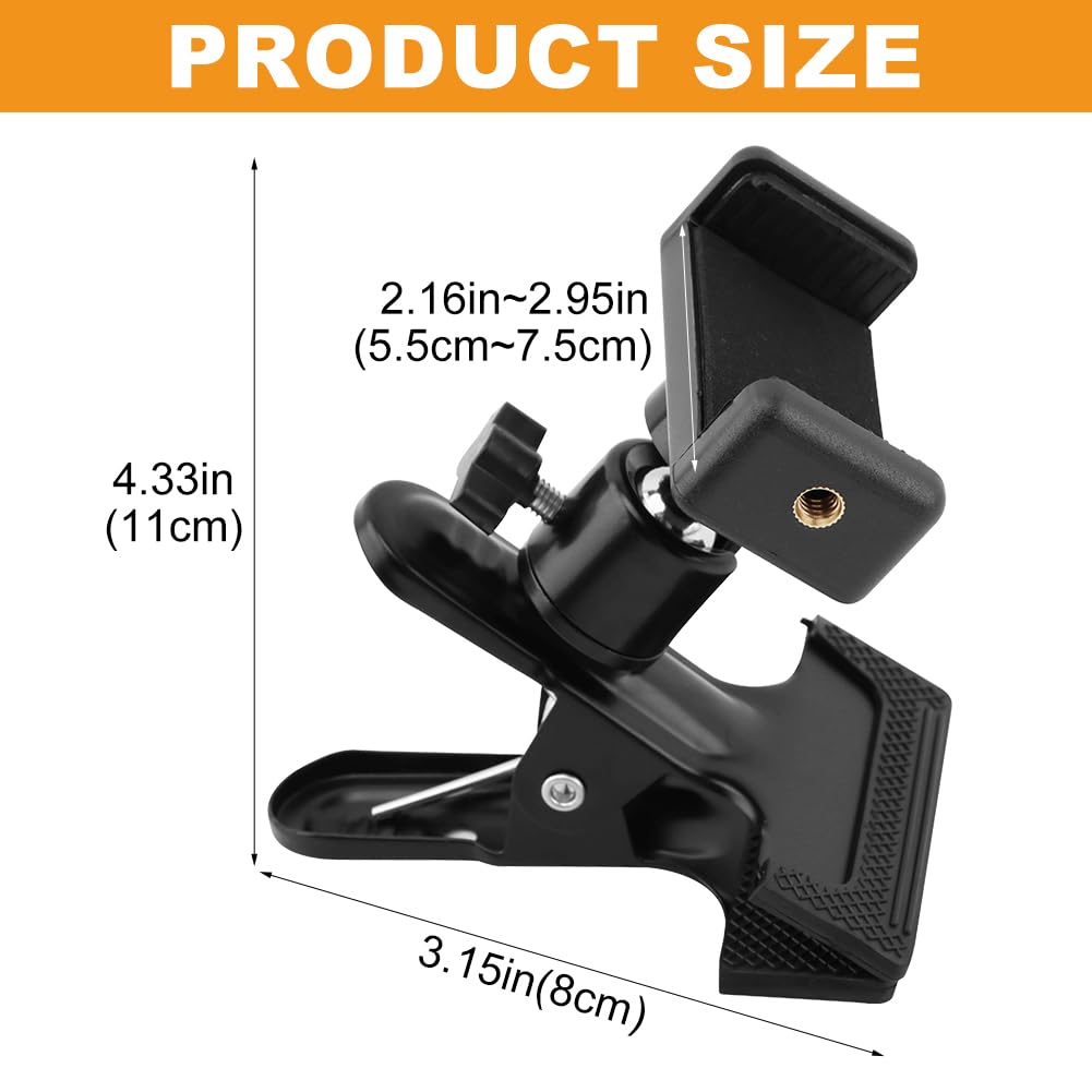 Guitar Phone Holder Mount, 360 Rotating Ball Head, Universal Guitar Head Clip for Recording/Live Broadcast/Video/Teaching, Compatible with Guitar, Electric Guitar, Bass, Ukulele
