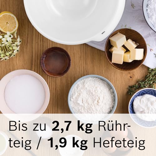 Foto von Bosch Kunststoff-Rührschüssel MUZ5KR1, 3,9 Liter, max. Teigmenge 2,7 kg, spülmaschinengeeignet, weiß, passend für Küchenmaschine Serie 4