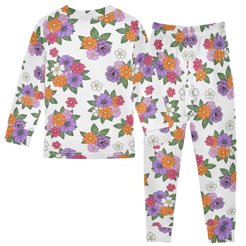 Pajama Sets Long Sleeve Floral Pattern Colorful Soft Comfy Sleepwear 2 Piece PJS 3-8T3