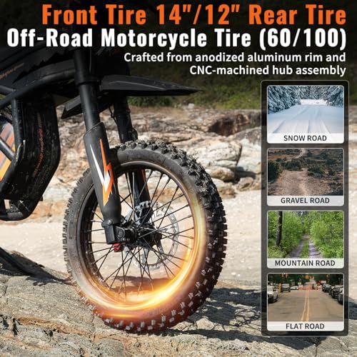 Image of Riding'times Electric Dirt Bike for Teens Adults 40MPH, 60V 25AH Electric Motorcycle with 14 inch /12 inch Fat Tire Ebike, 3000W Dual Hydraulic Brakes Mountain Off-Road Ebike for Ages 13+