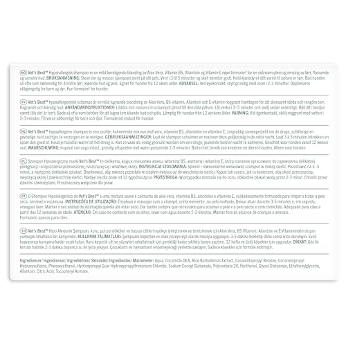 Vet's Best Hypoallergenes Hundeshampoo für empfindliche Haut, lindert Beschwerden bei trockener, juckender Haut, reinigt, befeuchtet und pflegt Haut und Fell 500ml