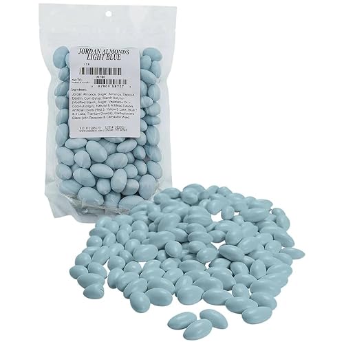 Almendras Jordan (bolsa a granel de 1 libra) Deliciosas nueces de caramelo para fiestas, bodas y más (azul claro)