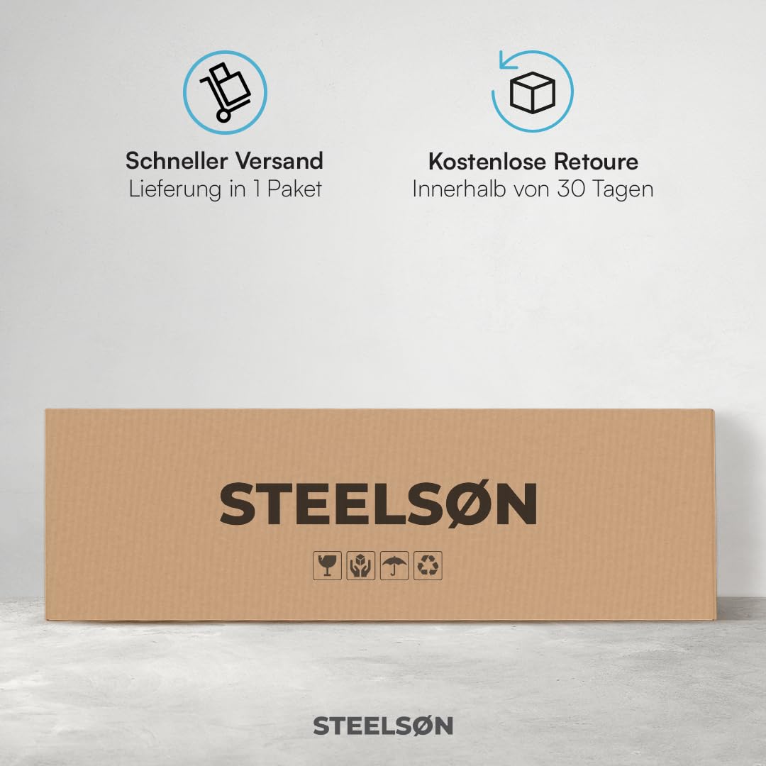 STEELSØN Macondo Getränkekistenregal mit Ablage – stabiles & platzsparendes Getränkeregal für 4 Kisten –Kistenregal Schwarz Metall – Kastenständer für Getränkekisten & Obst – Bierkisten Regal