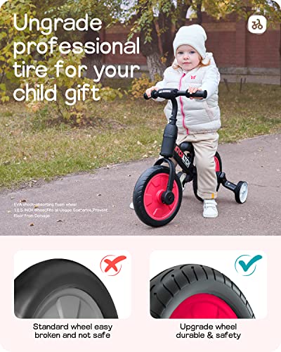 Image of Eilsorrn 3 in 1 Balance Bike Toddlers Training Bicycle for Kids 2-5 Years Girls Boys Riding Tricycles Bike with Training Wheels and Detachable Pedal for Indoor Outdoor Thanksgiving Christmas (Red)