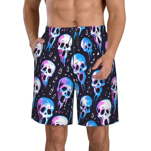 Men's Quick Dry Swim Shorts Cute Ghost Skulls Neon Galaxy Watercolor Beach Trunks with Pockets