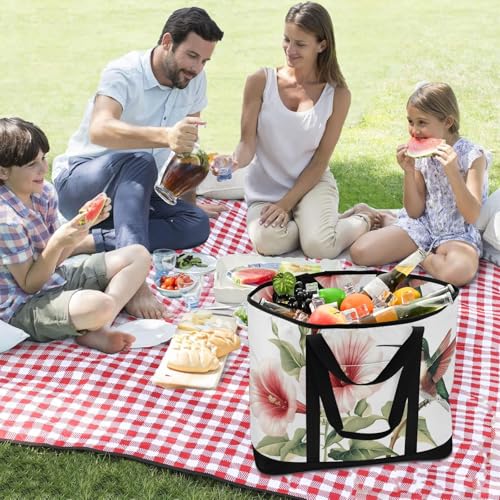 Flower Hummingbird Leaf Large Insulated Tote Bag for Grocery Shopping Reusable Tote Bags for Women Men, Cooler Bag with Zippered Top & Handles for Beach Picnic Travel3