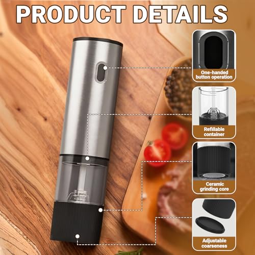 Electric Salt and Pepper Grinder Five Adjustable Thickness Levels USB Rechargeable Ceramic Core Grinding One-Handed Operation for BBQ Kitchen Restaurant Camping (Silver) - Image 6