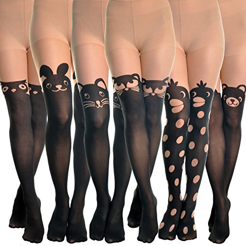 Angelina Womens Animal Pattern Faux Thigh High Pantyhose
