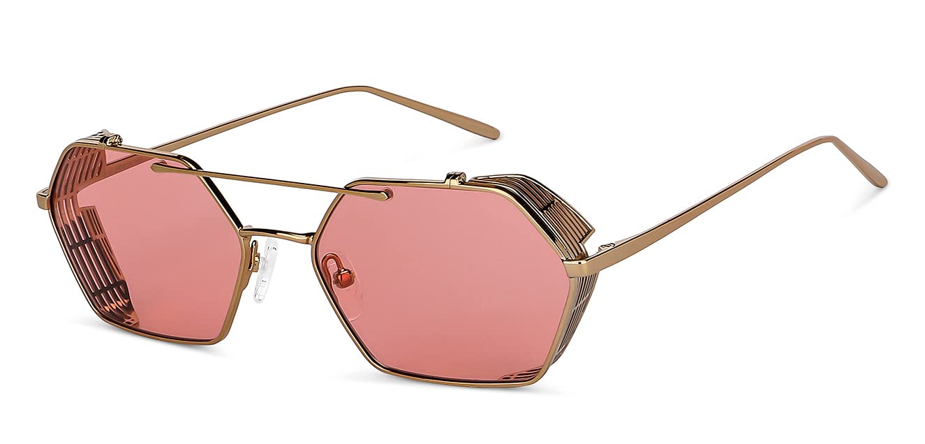 John Jacobs| Gold - Pink | Full Rim Hexagonal Stylish & Premium Sunglasses | JJ Tints | 100% UV Protected (UV400) | Women | Wide | JJ S13994