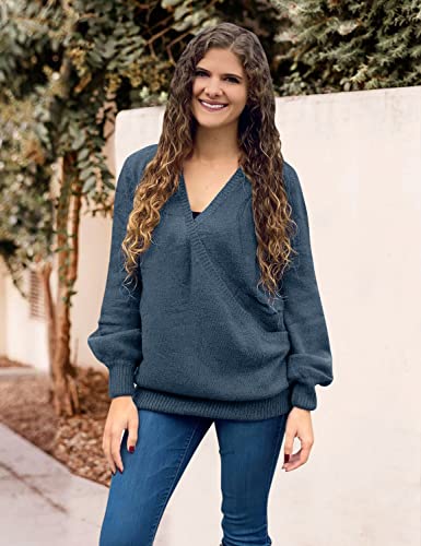 Image of LookbookStore Women's Knit Long Sleeve Faux Wrap Surplice V Neck Sweater Top