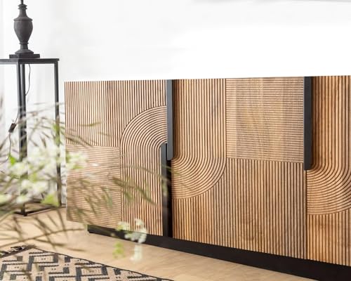 Image of The Attic Georgia TV Cabinet|Solid Wood Sideboard TV Cabinet for Living Room|Classy Live Edge TV Cabinet|Wooden Free Standing TV Unit Side Board Table with Storage|Honey Matte Finish