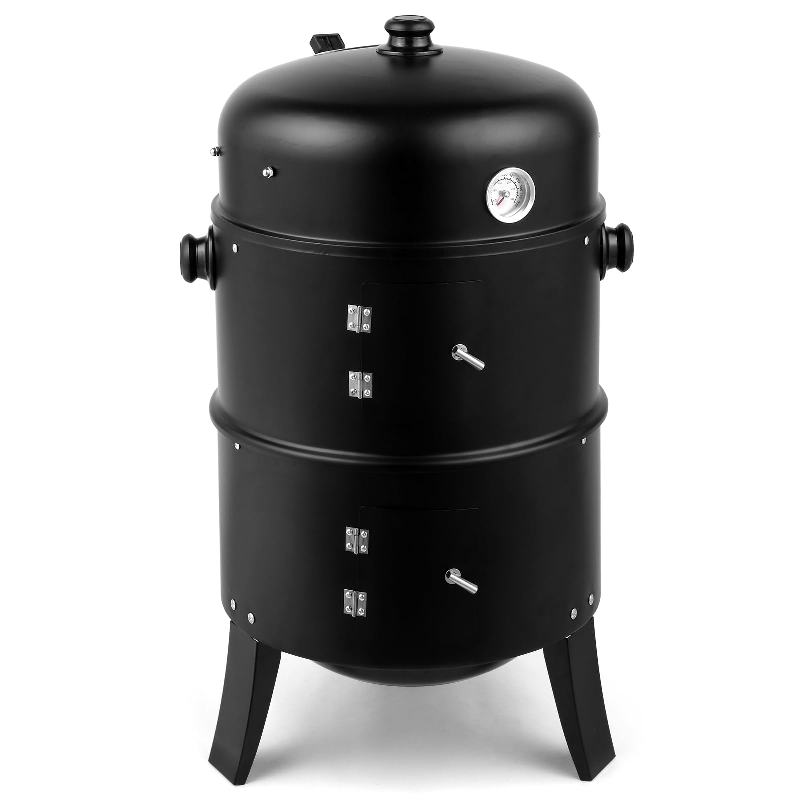 Charcoal BBQ Grill, Heavy Duty 3-in-1 Round Barbecue Smoker Grill for Garden Camping Outdoor Cooking and Grilling 80x41x48CM