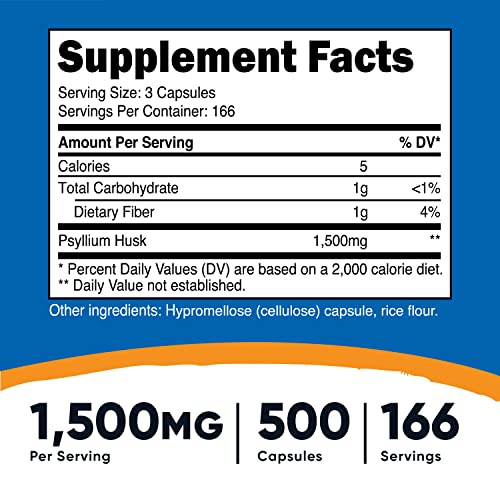 Image of Nutricost Psyllium Husk 1500mg; 500 Capsules (2 Bottles)