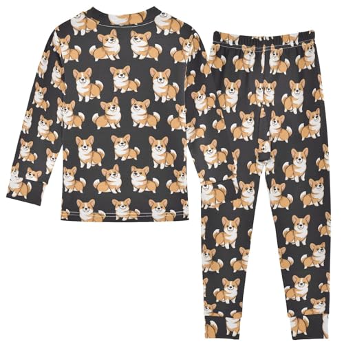 Cotton Pajama Sets Comfy Long Sleeve Sleepwear Corgis Soft 2-Piece Pj 18M-8Y2