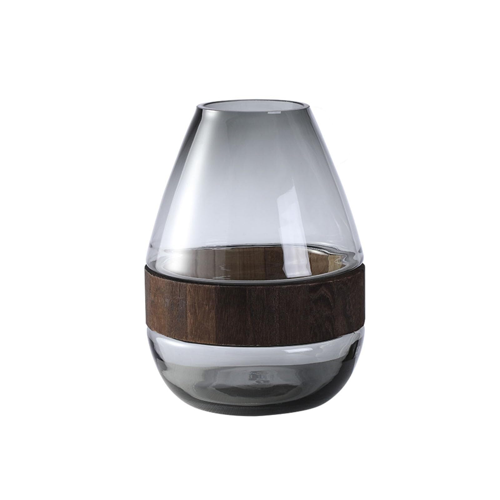 Entryway Decor Round Vase With Solid Wood Shape Creative for Hydroponic Flowers Unique House Gifts(A,H 20CM)