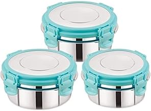 Leak Proof Click and Seal Lock Stainless Steel Storage/Air Tight Tiffin Container/Lunch Container with lid (Fusion 150+250+350 ml)Silver
