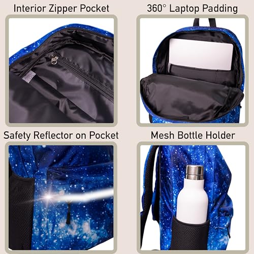 Fenrici Galaxy Backpack for Boys, Girls, Teens, Boys' Pack for School, Kids' Bookbags with Padded Laptop Compartment, Space Backpack, Blue Galaxy, 17 Inch3