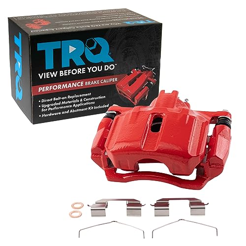 Image of TRQ Front Left Brake Caliper w /Bracket Performance Red Drivers Side | For 2012-2015 Honda Civic
