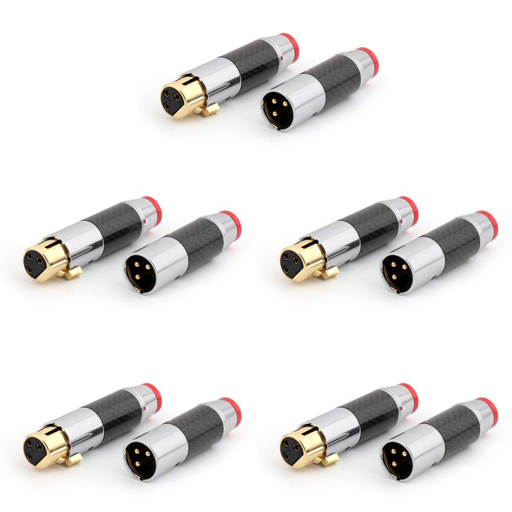 5Set Gold Plated Carbon Fiber XLR Plug Connector HiFi Audio 3Pin M & F Red