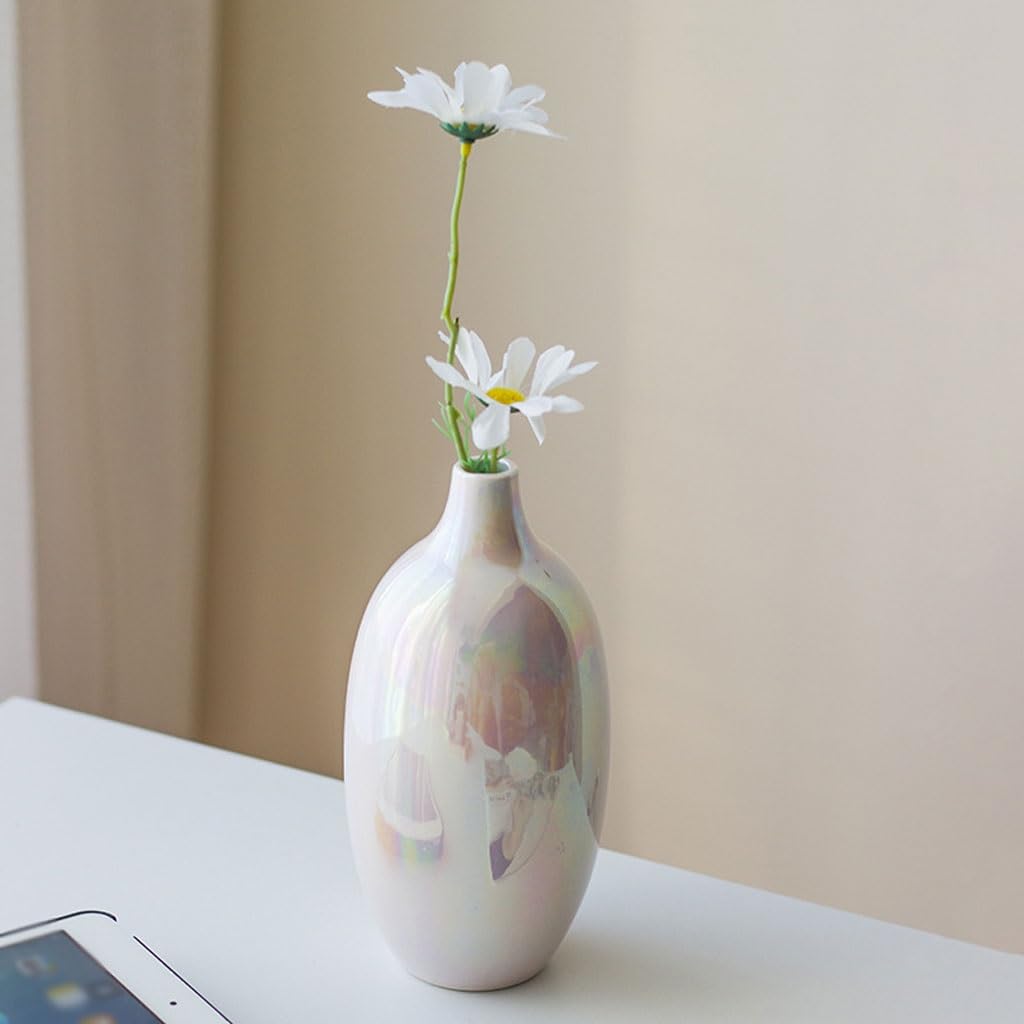 Jarrón de cerámica nórdica con cuello estrecho, decoración simple para el hogar y la oficina jarrones de flores