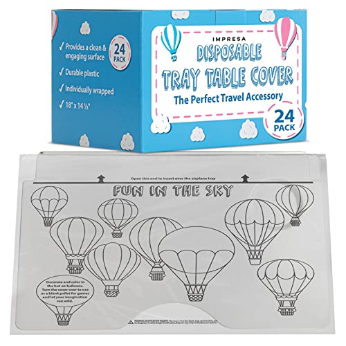 Impresa Disposable Airplane Table Cover - Pack of 24, 18 x 14.5 in - Hygienic Barrier & Tray Table Covers - Creative Mat & Airplane Travel Essentials - Disposable Travel Tray Protectors