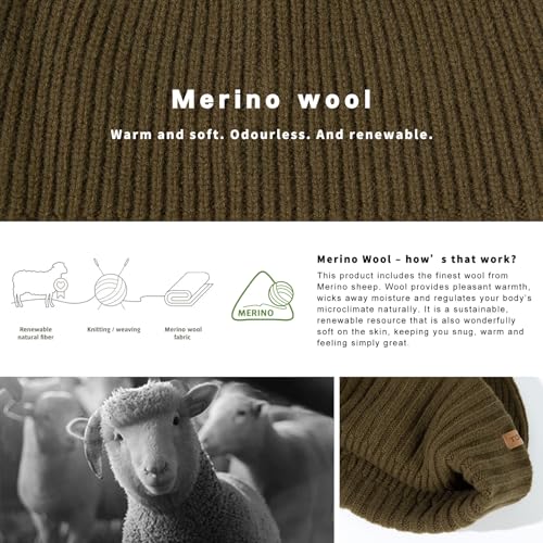 Image of TOP-EX PolarWool 100% Merino Wool Short Fisherman Beanie Men Women | Two size options with soft breathable warmth two wearable styles for commuting travel outdoor wear and gifting
