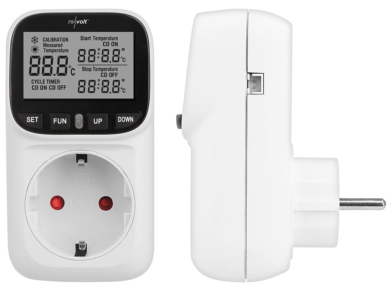 revolt Temperaturregler 230V: 4er-Set Digitale Steckdosen-Thermostate für Heiz & Klimageräte (Zeitschaltuhr Thermostat-Steckdose, Thermostat mit Fernfühler, Heizstrahler)