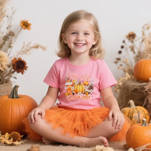 Thanksgiving Tshirts for Girl Fall Turkey Pumpkin Bow Shirt Cotton Short Sleeve Tees 2-12 Years3