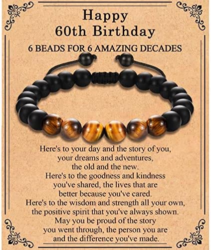 21st 30th 40th 50th 60th Birthday Bracelet For Men - Tiger Eye & Black Agate, Elastic Rope, Gift Boxed - View #11