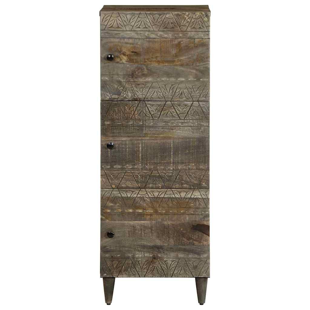 Czarna szafka z litego drewna mango, 40 x 33 x 110 cm, ręcznie rzeźbiona, z 3 przegródkami, uniwersalna przestrzeń do przechowywania do salonu, kuchni i korytarza