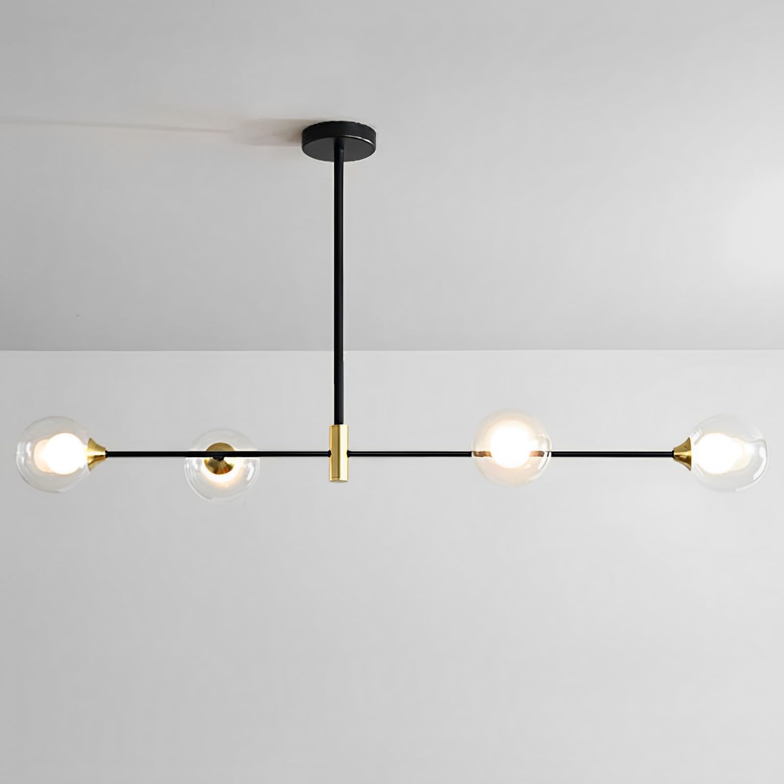 Araña lineal minimalista de diseño nórdico con pantalla de vidrio globo para comedor