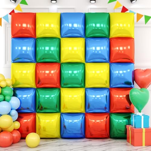 Image of Red Yellow Blue and Green Double Sided Square Foil Balloons Wall,19 Inches Pink Metallic Foil Balloons Tunnel Arch Kit for Girls Bachelorette,Wedding,Anniversary,Birthday Party Background Decoration
