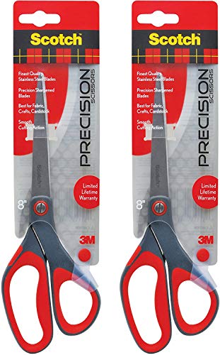 Scotch Precision Scissor, 8-Inches, Grey/Red. Pack of 2